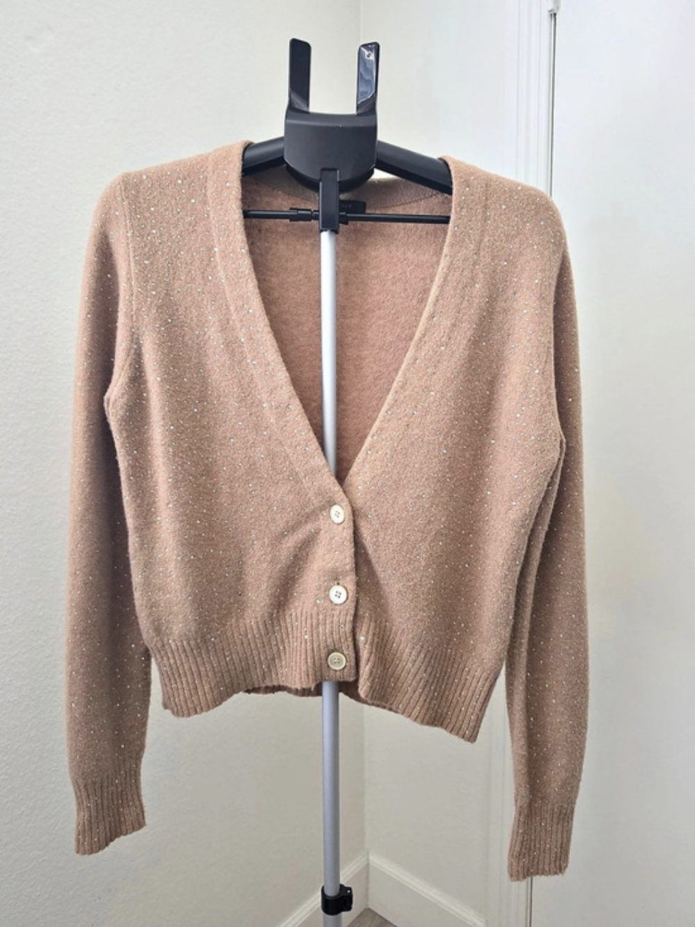 J.Crew Alpaca Merino Wool Sparkle Cardigan Sweater Tan M